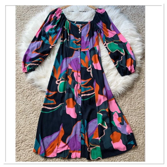 FRNCH Paris Jenine Floral Long Sleeve Midi Maxi Dress Multicolour Size XS - Picture 1 of 9